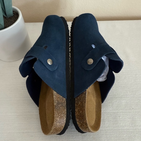 New EMMA New York Nina Navy Suede Buckle Cork Mules - Picture 7 of 11